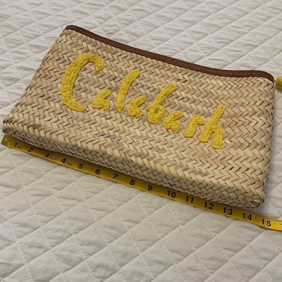 Straw bag clutch purse zippered top yellow tassel pull yellow graphic CELEBASH - Picture 6 of 8